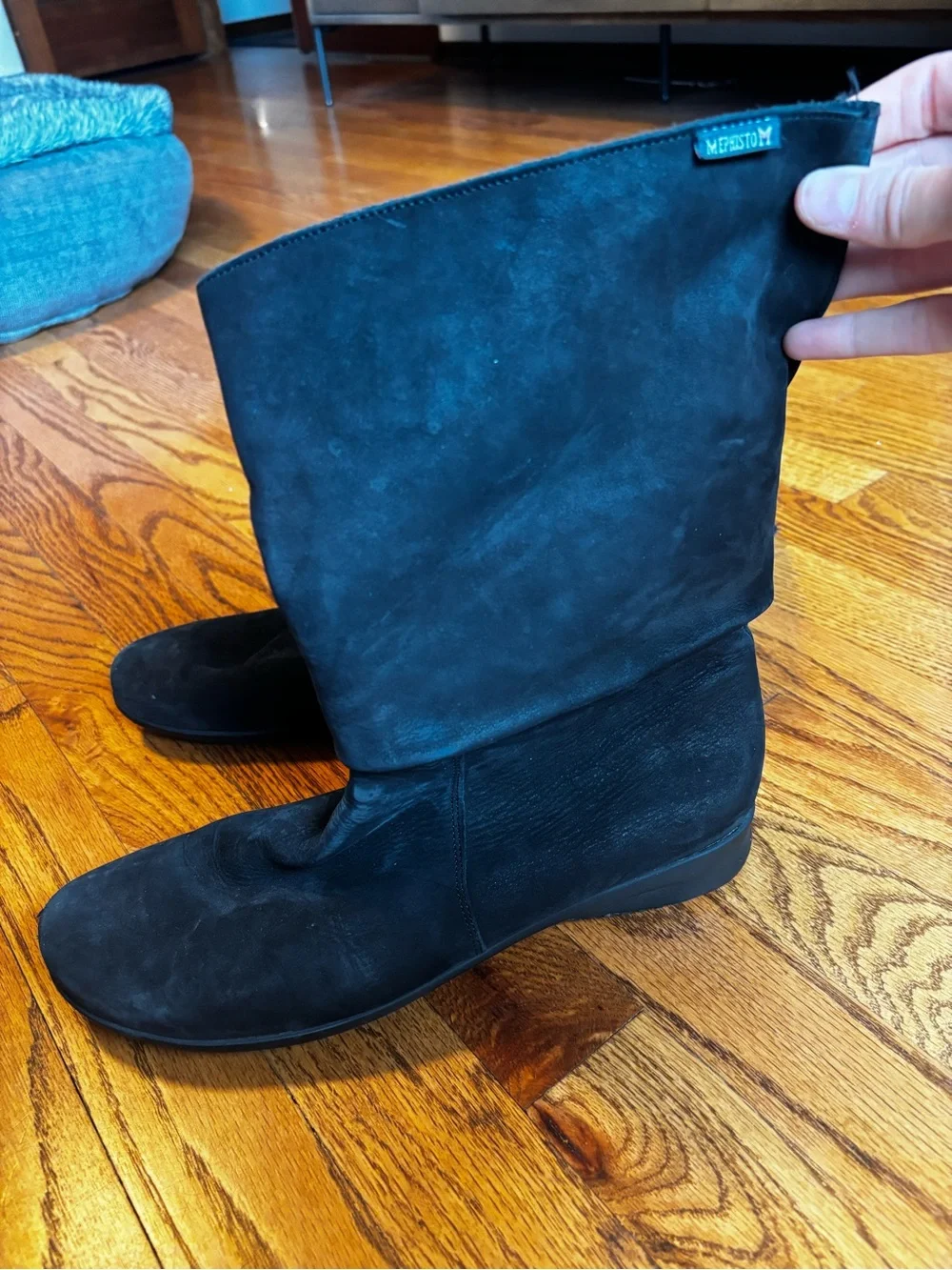 Mephisto Black Suede Slouch Boots - Size 11